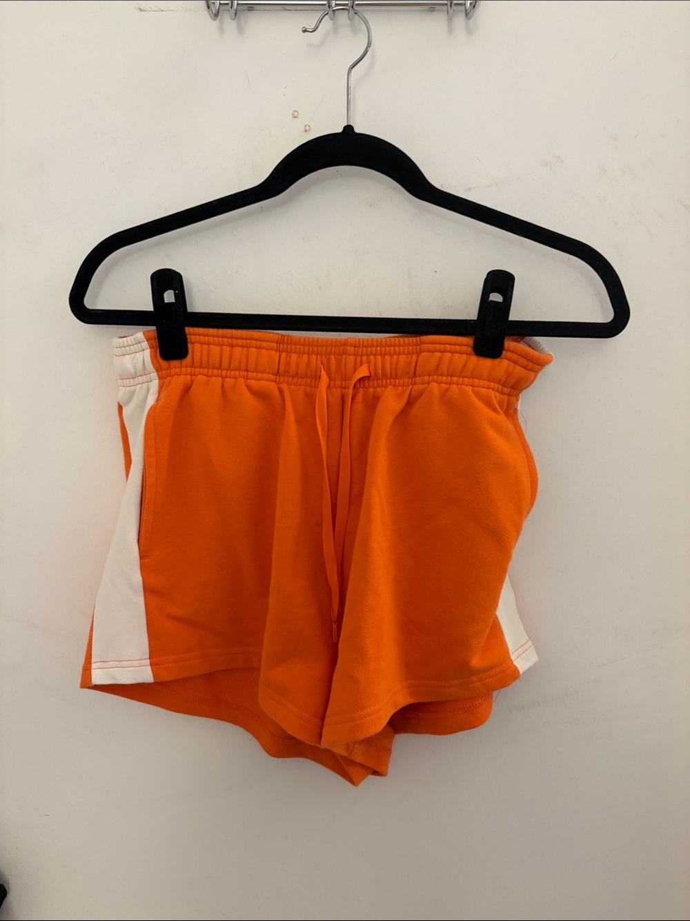 Bright Orange Women's Athletic Shorts with White Side Panels
